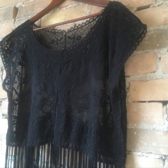 Black Fringe Sheer Top - Picture 2 of 5
